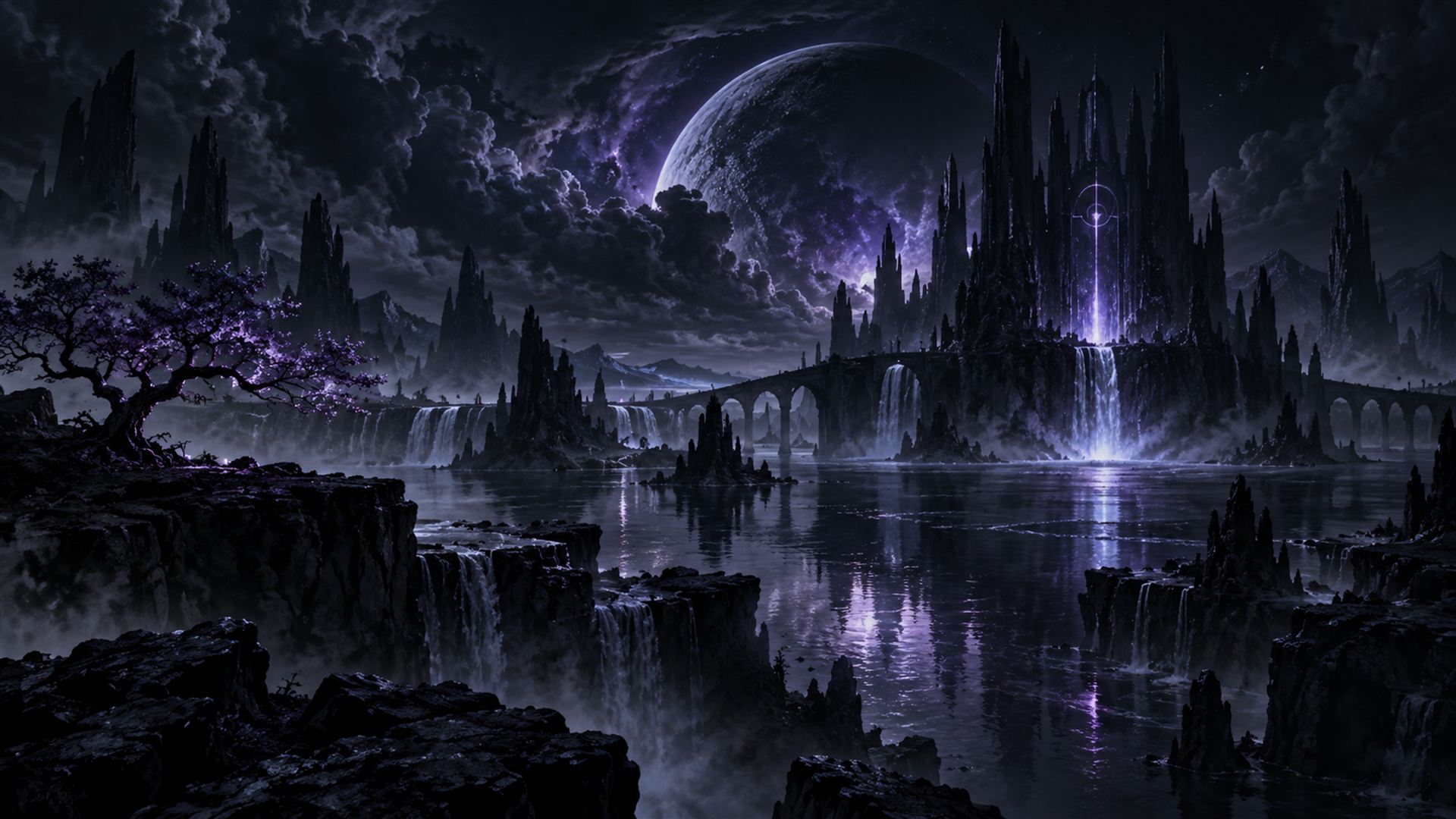Moonlit Citadel, one of the menu backdrops bundled with Visual Client