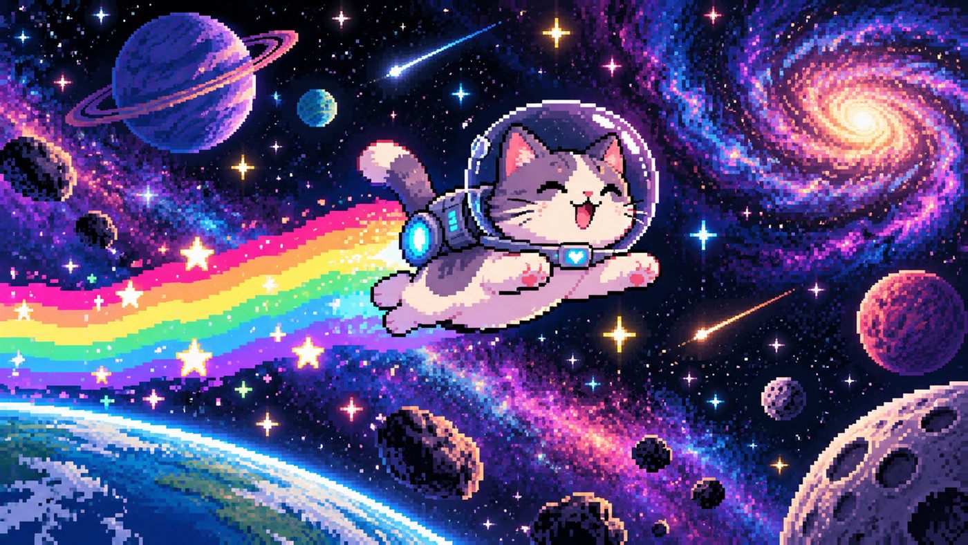 Space Cat menu backdrop: a cat in a cosmic scene