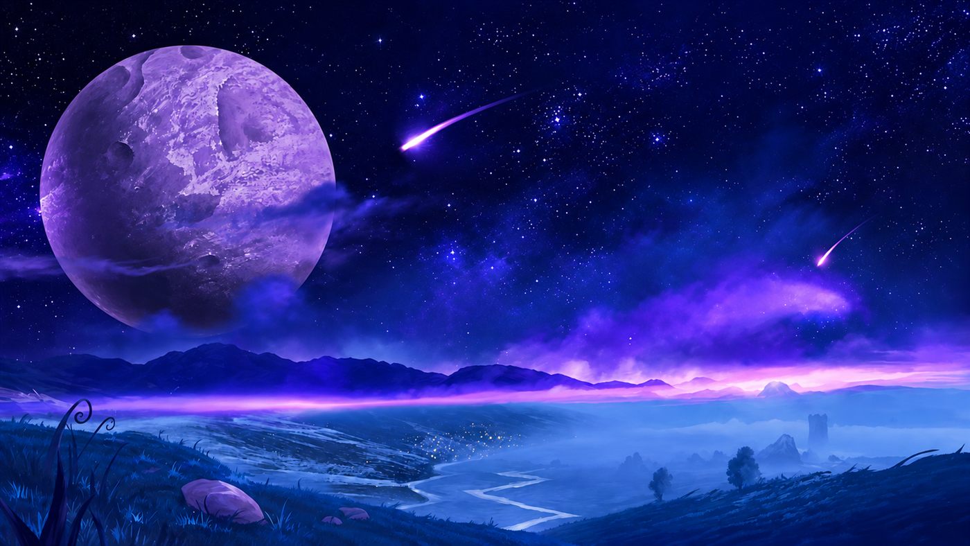 Violet Moon menu backdrop with a purple night sky